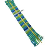 HANDMADE Knit Scarf & Beanie Hat Set Multicolor Blue Green Yellow Fringe Photo 3