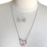 Magical Peach Pink Turquoise Star Glitter Unicorn Necklace And Post Earrings Photo 2