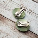 Vintage Clip On Earrings Metallic Green & Silver Tone Circle 7/8" Photo 3