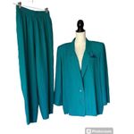 Vintage 90s Two Piece Lifestyle Green Pant And Jacket Set Open Front Shoulderpad Size 14 Photo 1