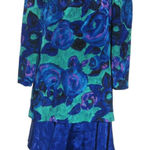 Vintage 80s Metallic Floral Party Dress Blue Green Plaza South Size 8 Photo 0