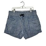 Athleta  Cabo Linen Shorts Pull on Blue White Striped Drawstring Lightweight 4 Photo 0