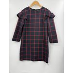 ZARA  Trafaluc Dress Womens Small Navy Red Windowpane Plaid Ruffle Sleeve Lined Photo 1