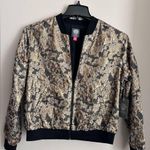 Vince Camuto  Gold Foil Jacquard Metallic Bomber Jacket Black NWT Size S Photo 0