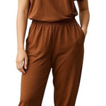 Anga Fashion Women's Short Sleeve Ankle Tapered Leg Jumpsuit Brown Size Small Photo 0