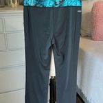 Yoga Pants Charcoal Gray Blue Print Waistband Womens Small Photo 1