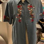 Vintage denim embroidered top Blue Size L Photo 0