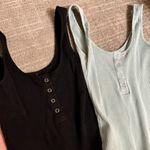 LE3NO Black Pink Blue Ribbed Henley Style Tank Top Bodysuits Set of 3 Small Photo 2