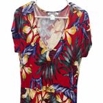 Lascana Venus Red Floral Tropical Short Sleeve V Neck Dress Womens Large Photo 8