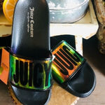 Juicy Couture Iridescent Slide Sandals NWT Neon Logo Slides Size 7 Photo 0