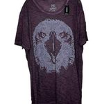 EXPRESS Womens Eagle Head T-Shirt Size XL Plum 100% Cotton SS Beaded Pullover Photo 0