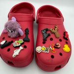 Crocs  Classic Clog Red Size W9 M7 with Rare Jibbitz Charms Custom Decorated Photo 1