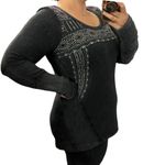 Maurice's MEDIUM Charcoal Embroidered Detail Ribbed Elbow Long Sleeve Pullover Photo 3