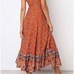 Medium Fall Maxi Dress Long Boho Medium Wrap Dress Cottage Prairie Orange Dress Photo 1