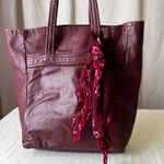 Vintage Burgundy Leather Tote Shoulder Bag Soft Leather Shopper w/ Silk Scarf Photo 6