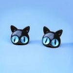 Stud Earrings‎ Ear Jacket Cat Design Zinc Alloy Silver Earrings Retro Cute Style Black Photo 6