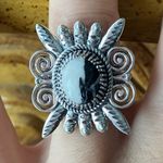 White Buffalo Turquoise Sterling Silver Feather Ring Size 8 Black Photo 0