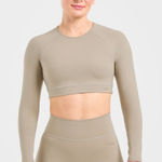 AYBL  Long Sleeve Cropped Athletic Workout Top Neutral Taupe Photo 0