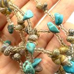 Turquoise and shell wood turtle long pendant necklace Photo 6