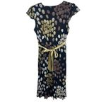 Y2K Soft Lined Mesh Paint Look Design Empire Tie Waist Lettuce Hem Dress 16 Black Photo 5