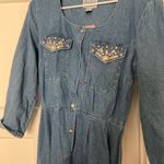 Vintage Chic Denim Long Sleeve Dress with Belt Blue Size M Photo 2