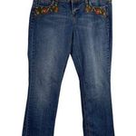 L.E.I VTG Y2k Blue Denim Low Rise Ashley Jeans Orange Floral Boho Embroidery 15 Photo 0