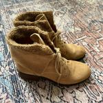Lucky Brand Huntress Suede Foldover Lace Up Ankle Lugged Booties 8.5 Tan Photo 10