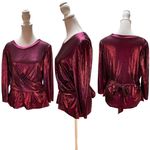 New York And Company Hot Pink Shimmery 3/4 Sleeve Wrap Blouse Size Medium Photo 1