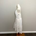 Japna  Dress Midi Eyelet Tiered Sweetheart Neckline Lined Smocked Stretch White Photo 4