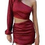 RUNAWAY THE LABEL Runaway Monrow Cutout One Sleeve Mini Dress Wine Size Large NWT Photo 0