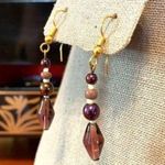 Boutique Womens Beaded Dangle Earrings Gold Fish Hook Purple White Fashion Jewelry Photo 3