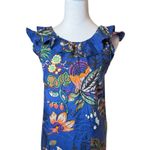 J.Crew Silk Blue Ruffle Tropical Floral Dress Size 00 Flower Vacation Flaw Read Photo 4