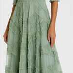 Mac Duggal  8058 Green High Neck Micro Ruffle Tiered Midi Dress Photo 1