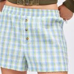 Urban Renewal ReMADE by UO remnants made in LA button front plaid boxer blue and lime green Photo 0
