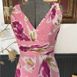 Adrianna Papell VNTG Adriana Papell Pink Watercolor Floral Pleated Top Chiffon Dress ~ Sz 10 💛🍄 Photo 1