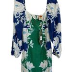 Farm Rio  Soft Garden Linen-Blend Mini Dress Size Small Green Blue NWT Photo 2