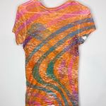 Harley Davidson Orange Striped Burnout Sheer Short Sleeve Shirt Medium Photo 9