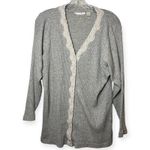 Victoria's Secret Victoria’s Secret Gray Ribbed Lace Trim Button Up Long Sleeve Top Shirt Sz Large Photo 1