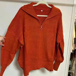 Women's Oversized Fashion Long Sleeve Quarter Zip Baggy Sweater Pullover Tops Red Photo 1
