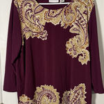 Alfred Dunner Maroon Long Sleeve Blouse, Tan/Brown Detail With Gold Studs, M Photo 0