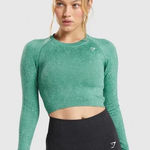 Gymshark Adapt Fleck Seamless Long Sleeve Crop Top Alpine Green XS Photo 0
