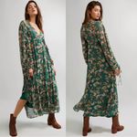 Free People  Bohemian Billowy Earthfolk Maxi Dress Fall Floral Jade Green Medium Photo 13