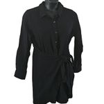 Belle Beach by Kim Gravel Petite Gauze Tie Front Shirt Dress – Size LP – Black Photo 4