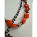 Womens Western orange beaded rhinestones long chain lariat cross necklace layer Orange Photo 2