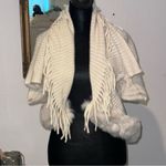 Cream Knit Fringe Shawl with Fur Trim Size undefined Photo 1