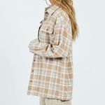Princess Polly  Oversized Flannel Shirt in Tan and Cream Photo 2