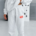 White Fox Boutique  Light Gray Joggers with Red Logo Photo 0