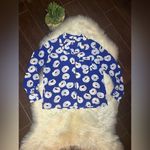 Olivia Palermo Chelsea silk Blue Floral button down blouse sz small Photo 1