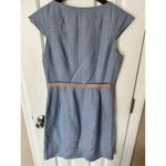 J. Crew Womens Sheath Linen Dress Round Neck Lined Cap Sleeves Ribbon Waist Sz 4 Blue Photo 5