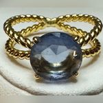Bomb Party RBP2307 Cross My Heart Blue Purple Tanzanite Yellow 18K Gold Ring 8 Photo 6